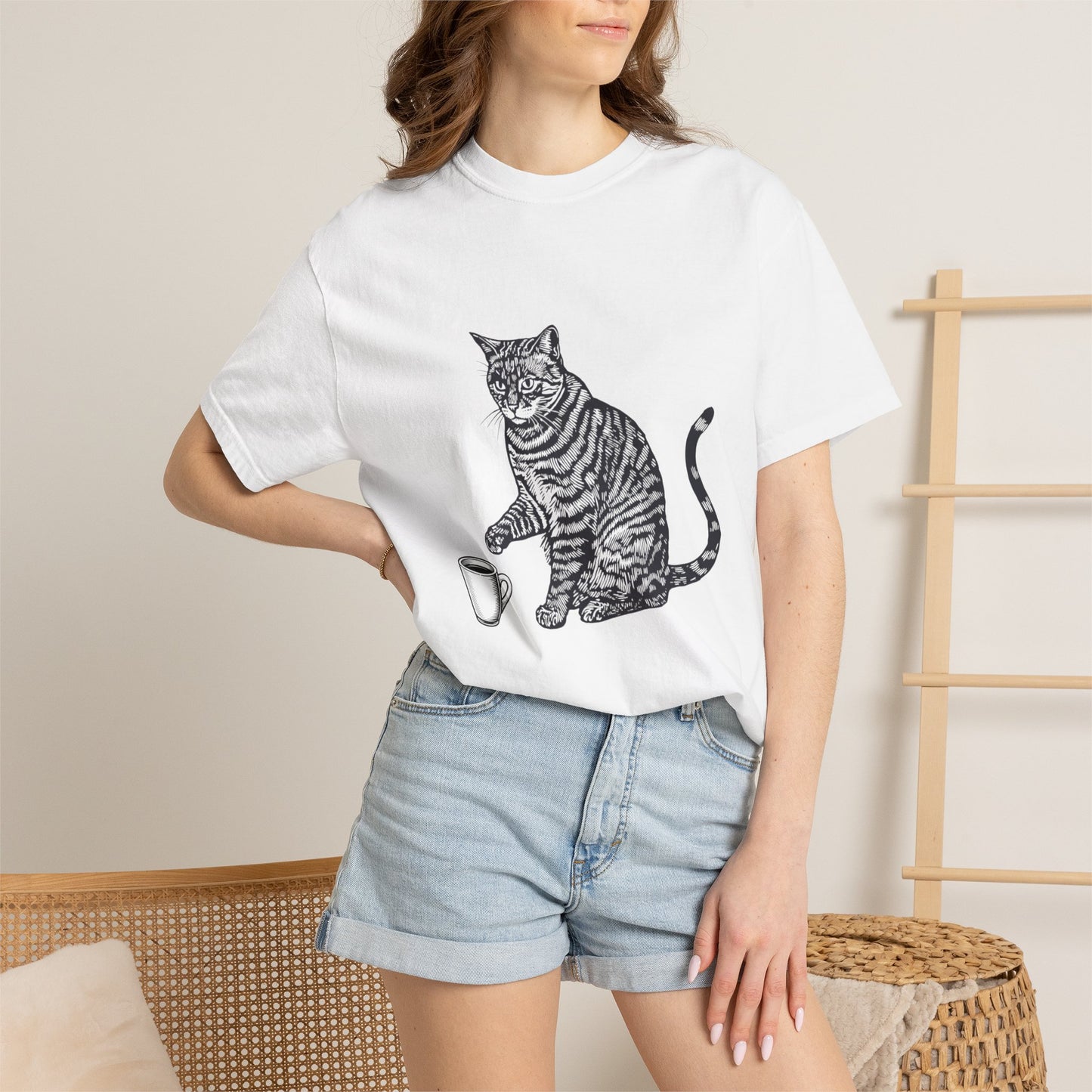 Cat & Coffee Graphic Tee — Probably Plotting to Knock It Over