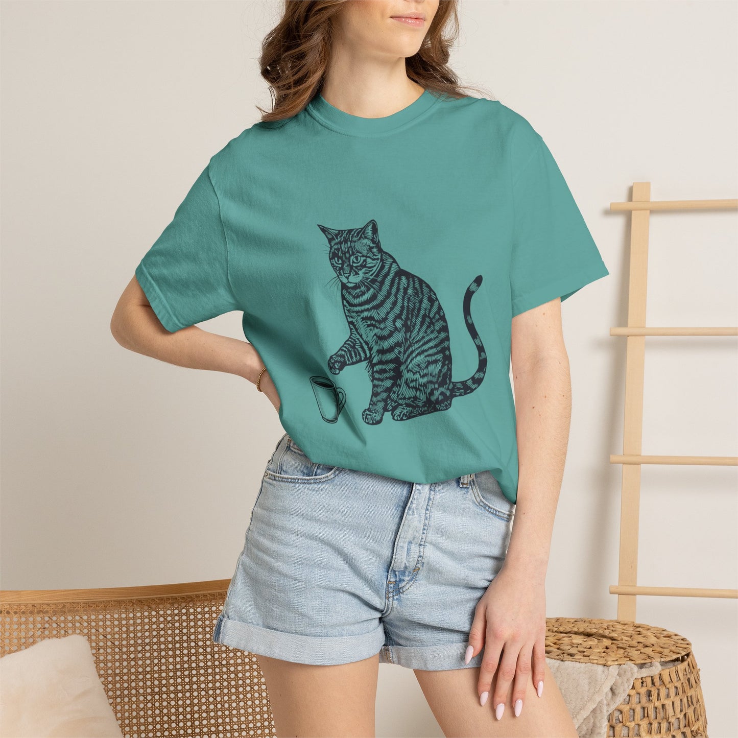 Cat & Coffee Graphic Tee — Probably Plotting to Knock It Over