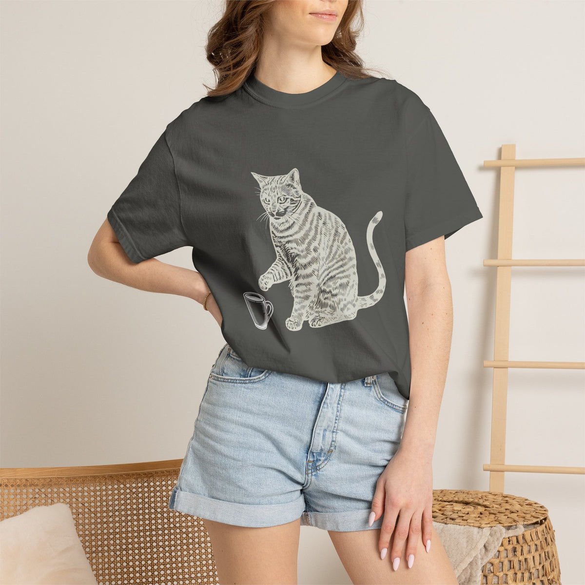 Cat & Coffee Graphic Tee — Probably Plotting to Knock It Over