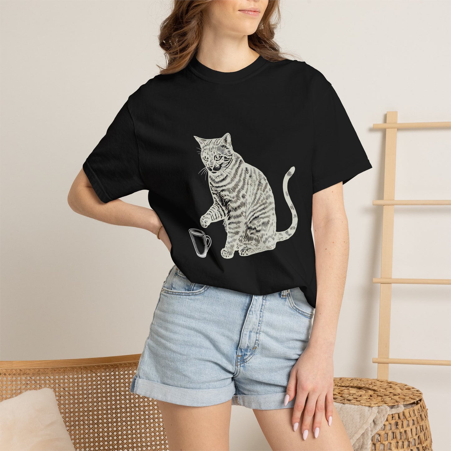 Cat & Coffee Graphic Tee — Probably Plotting to Knock It Over
