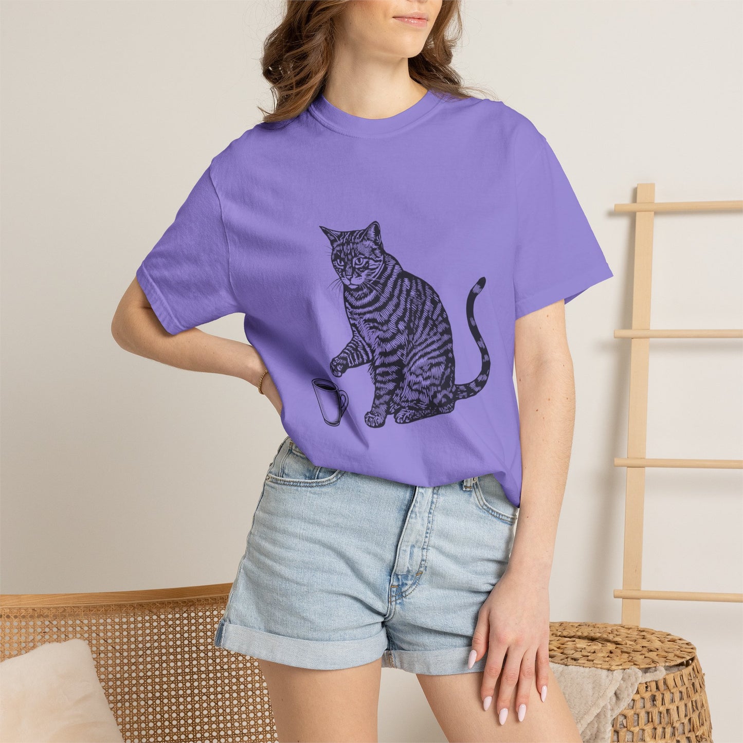 Cat & Coffee Graphic Tee — Probably Plotting to Knock It Over
