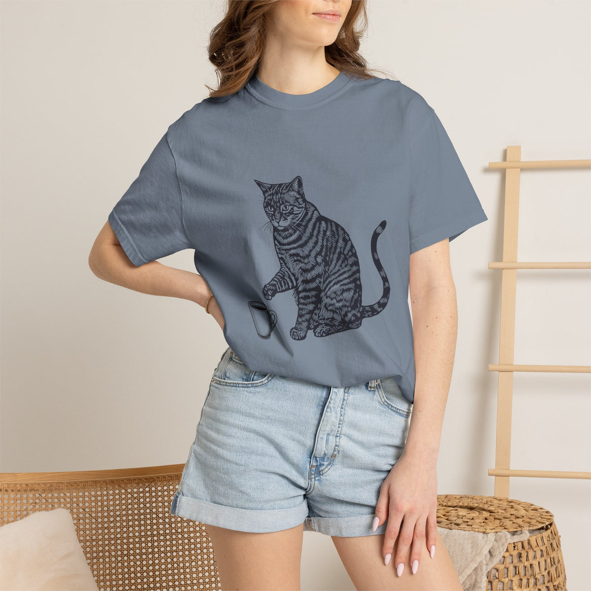 Cat & Coffee Graphic Tee — Probably Plotting to Knock It Over